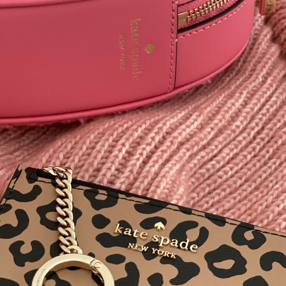 Kate Spade love shack heart purse Pomegranate & Leopard Zip Credit Card Case - Picture 10 of 14